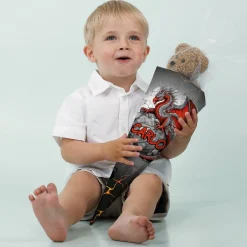 Geschwister-Schultüte mit rotem Drache und Name, 28 cm