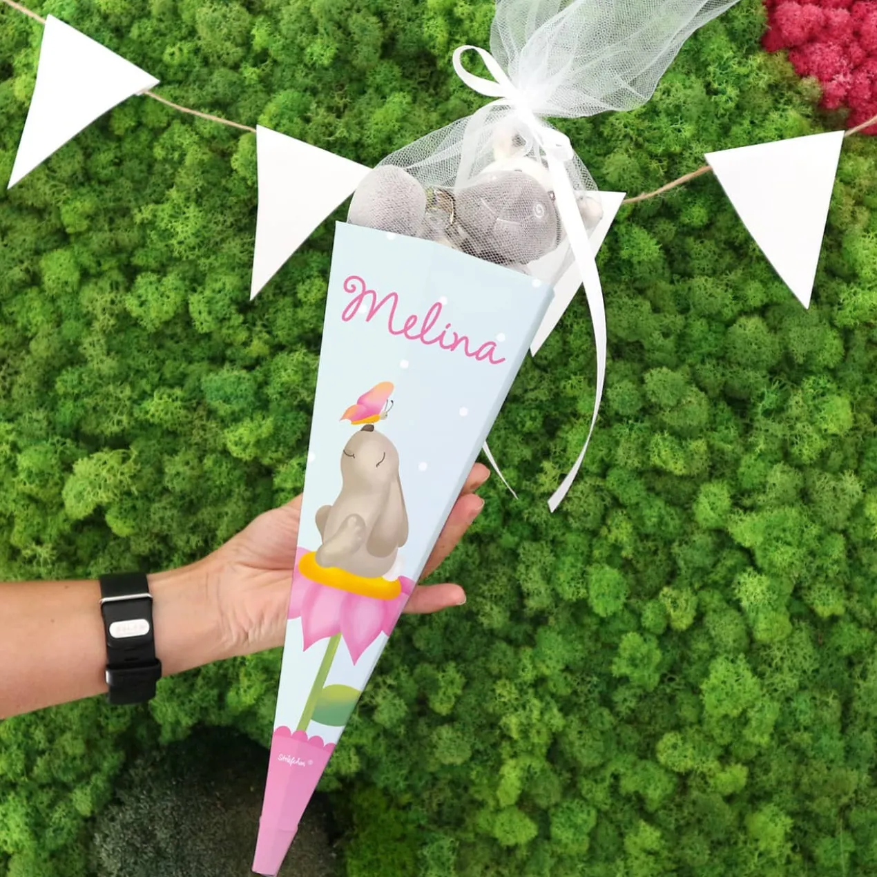 Geschwistertüte mit Häschenmotiv und Name