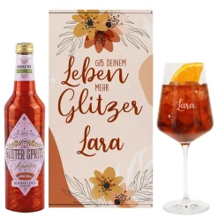 Gib Deinem Leben mehr Glitzer - Glitter Spritz Geschenkset mit personalisiertem Weinglas