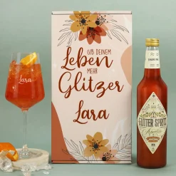 Gib Deinem Leben mehr Glitzer - Glitter Spritz Geschenkset mit personalisiertem Weinglas