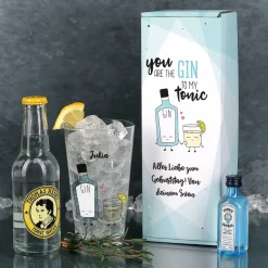Gin Tonic Geschenkset mit Glas, Mini Bombay und Thomas Henry Tonic