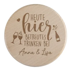 Glasabdeckung aus Holz - Betreutes Trinken - mit Ihren Wunschnamen
