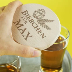Glasabdeckung aus Holz - Bierchen für - mit Namensgravur
