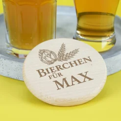 Glasabdeckung aus Holz - Bierchen für - mit Namensgravur