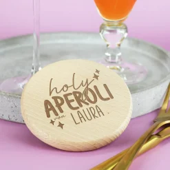 Glasabdeckung aus Holz - Holy Aperoli - mit Namensgravur