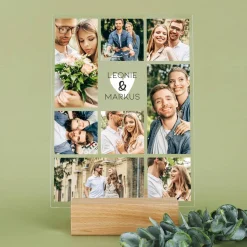 Glasfoto mit 8 Bildern und Namensaufdruck für Paare zum Jahrestag, zur Hochzeit