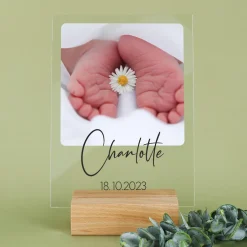 Glasfoto mit Holzsockel - mit Foto und Wunschtexten bedruckt
