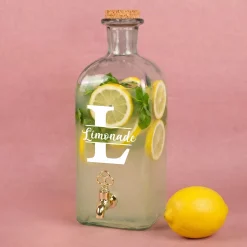 Glas Getränkespender mit Zapfhahn | 2L Spender für Limonade, Whisky & Wein mit Initiale und Name