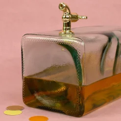 Glas Getränkespender mit Zapfhahn | 2L Spender für Limonade, Whisky & Wein mit Initiale und Name