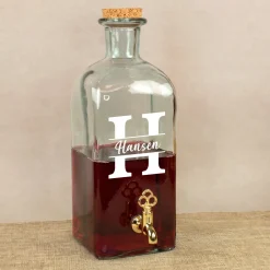 Glas Getränkespender mit Zapfhahn | 2L Spender für Limonade, Whisky & Wein mit Initiale und Name
