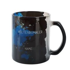 Glastasse mit Magic Effekt und Gravur - Weltenbummler