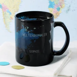 Glastasse mit Magic Effekt und Gravur - Weltenbummler