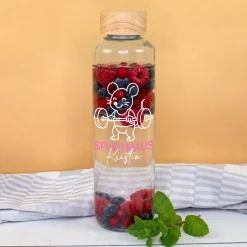 Glas Trinkflasche Sportmaus mit Name personalisiert | 600 ml Flasche als Sport Geschenk für Frauen