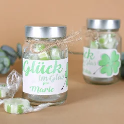 Glück im Glas Glücksbringer Glas mit Bonbons gefüllt