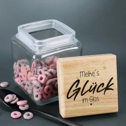 Glück im Glas - Vorratsglas in 4 Größen mit Ihrem Namensaufdruck