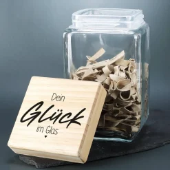 Glück im Glas - Vorratsglas in 4 Größen mit Ihrem Namensaufdruck