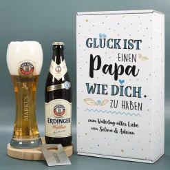 Glück ist, einen Papa wie dich zu haben - Erdinger Biergeschenk mit Glas und Öffner