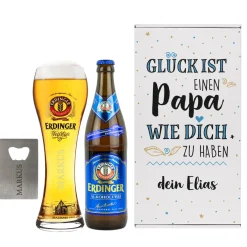 Glück ist, einen Papa wie dich zu haben - Erdinger Biergeschenk mit Glas und Öffner