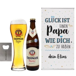 Glück ist, einen Papa wie dich zu haben - Erdinger Biergeschenk mit Glas und Öffner