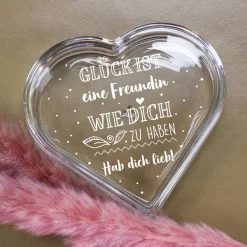 Glück ist... Glasdose in Herzform für Schmuck oder Geldgeschenke