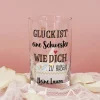 Glück ist... Kerzenhalter aus Glas mit zwei Zeilen Wunschtext