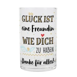 Glück ist... Kerzenhalter aus Glas mit zwei Zeilen Wunschtext