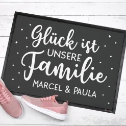 Glück ist unsere Familie - Fußmatte mit Ihrem Wunschtext