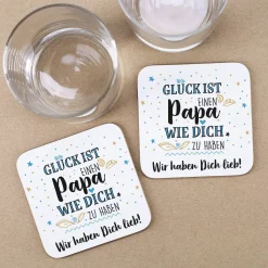 Glück ist - Untersetzer zum Vatertag mit Wunschtext