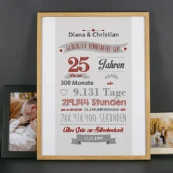 Glücklich verheiratet seit - Bilderrahmen zur Silberhochzeit mit Namen, Datum