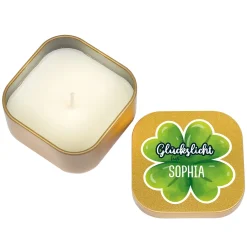 Glückslicht mit Name personalisiert | Mini Duftkerze mit Kleeblatt als Geschenk für Frauen & Männer
