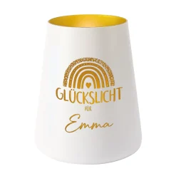 Glückslicht mit Regenbogen & Name personalisiert als Geschenk | Deko Windlicht mit Gravur u. Farbwahl