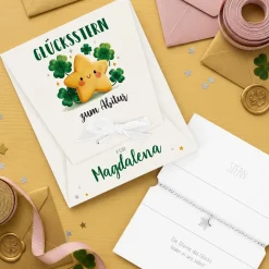 Glücksstern mit Stern Armband in personalisierter Geschenkverpackung | Glücksbringer Geschenk