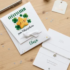 Glücksstern mit Stern Armband in personalisierter Geschenkverpackung | Glücksbringer Geschenk