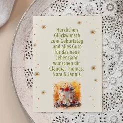 Glückwunschkarte zum Geburtstag mit Torte & Wunschtext