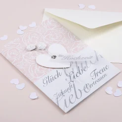 Glückwunschkarte zur Hochzeit mit Rosen- und Herz-Anhänger