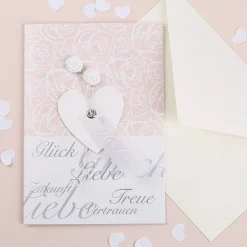 Glückwunschkarte zur Hochzeit mit Rosen- und Herz-Anhänger