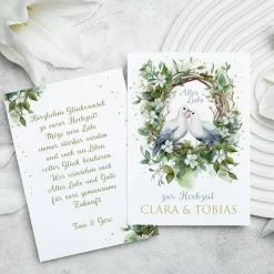 Glückwunschkarte zur Hochzeit mit Tauben & Ihrem Text