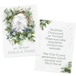 Glückwunschkarte zur Hochzeit mit Tauben & Ihrem Text