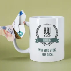Glückwunsch-Tasse zum Abitur mit Name und Wunschtext