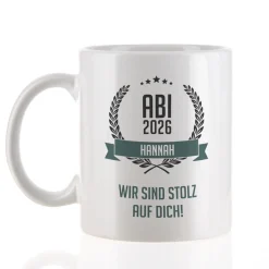 Glückwunsch-Tasse zum Abitur mit Name und Wunschtext