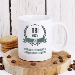 Glückwunsch-Tasse zum Abitur mit Name und Wunschtext