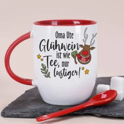 Glühwein ist wie Tee, nur lustiger! - Löffeltasse mit Namensaufdruck