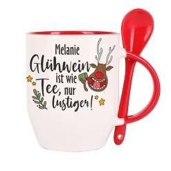 Glühwein ist wie Tee, nur lustiger! - Löffeltasse mit Namensaufdruck