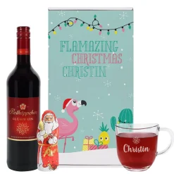 Glühweinset - Flamazing Christmas - mit Lindt Schokofigur und graviertem Glas