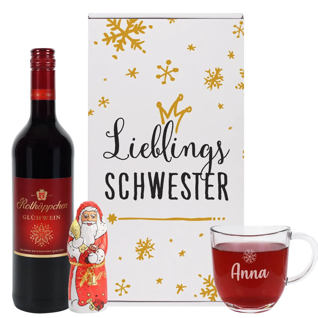 Glühweinset - Lieblings... - mit graviertem Glühweinglas und Lindt Schokofigur