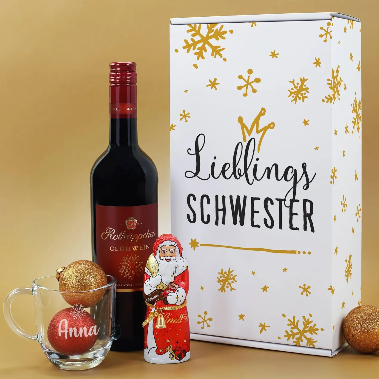 Glühweinset - Lieblings... - mit graviertem Glühweinglas und Lindt Schokofigur