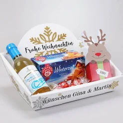 Glühweinset mit Tee und Lindor Kugeln in einem persönlichen Geschenkkorb