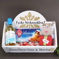 Glühweinset mit Tee und Lindor Kugeln in einem persönlichen Geschenkkorb