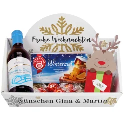 Glühweinset mit Tee und Lindor Kugeln in einem persönlichen Geschenkkorb