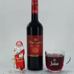 Glühweinset - Winterzweig - mit Glas und Lindt Schokoweihnachtsmann